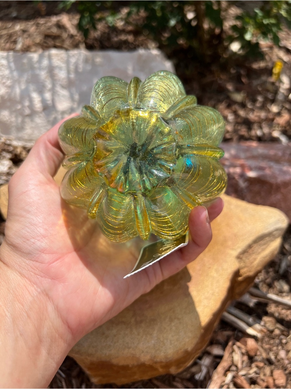 Pier 1 Handblown Glass Pumpkin Blue-Green with Amber Stem NWT - Picture 4 of 8